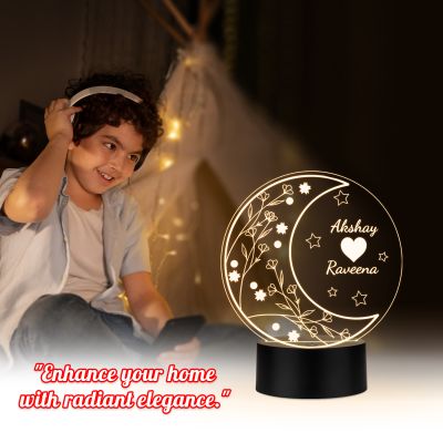 Personalized Couple Name Warm White LED Lamp with Moon Theme Anniversary & Birthday Gift for Couples